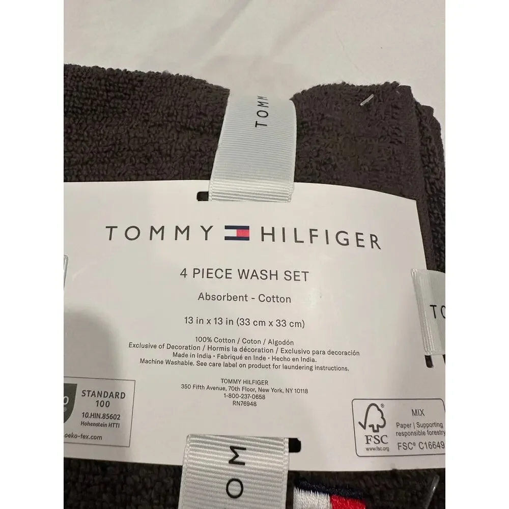NWT Tommy Hilfiger four piece wash set 13” x 13” brown in color